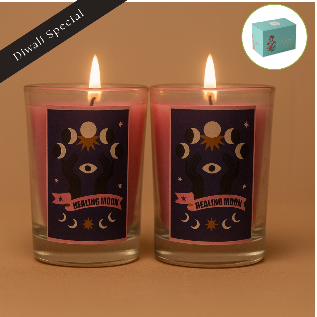 Pack of 2 Festive Glass Candles - Healing Moon