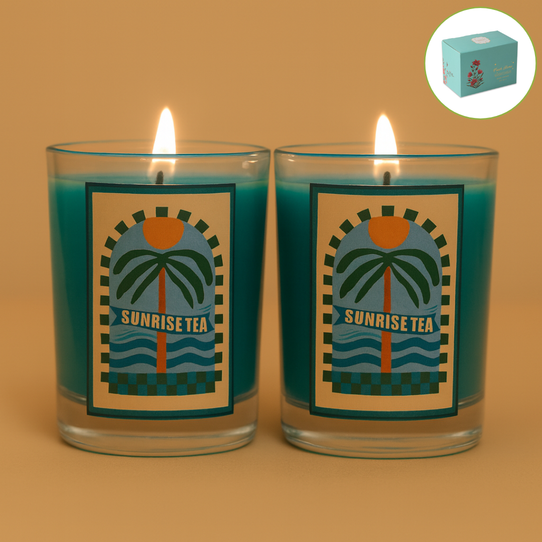Pack of 2 Festive Glass Candles - Sunrise Tea