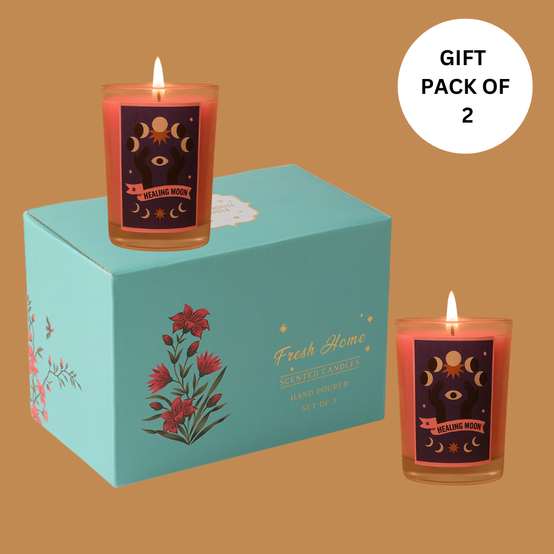 Pack of 2 Festive Glass Candles - Healing Moon