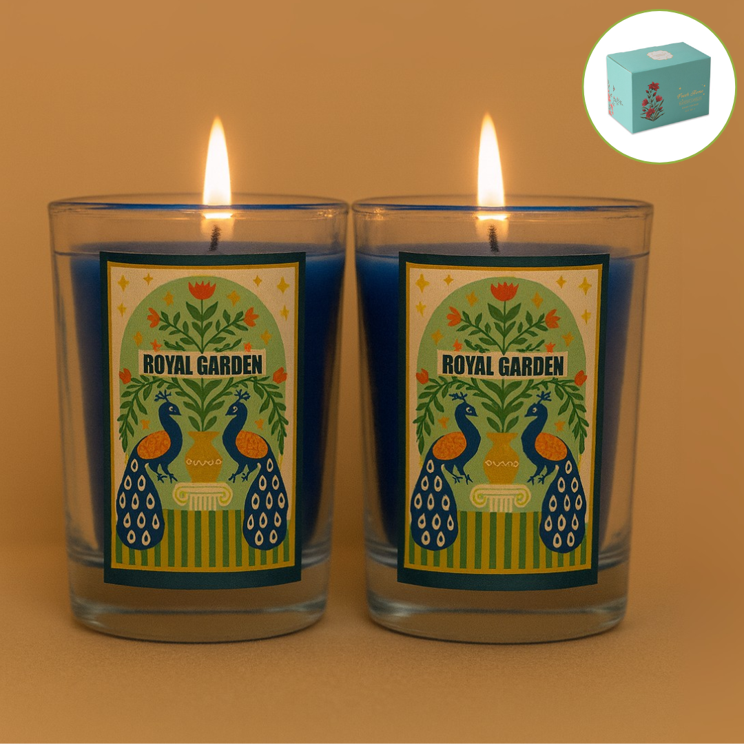 Pack of 2 Festive Glass Candles - Royal Garden