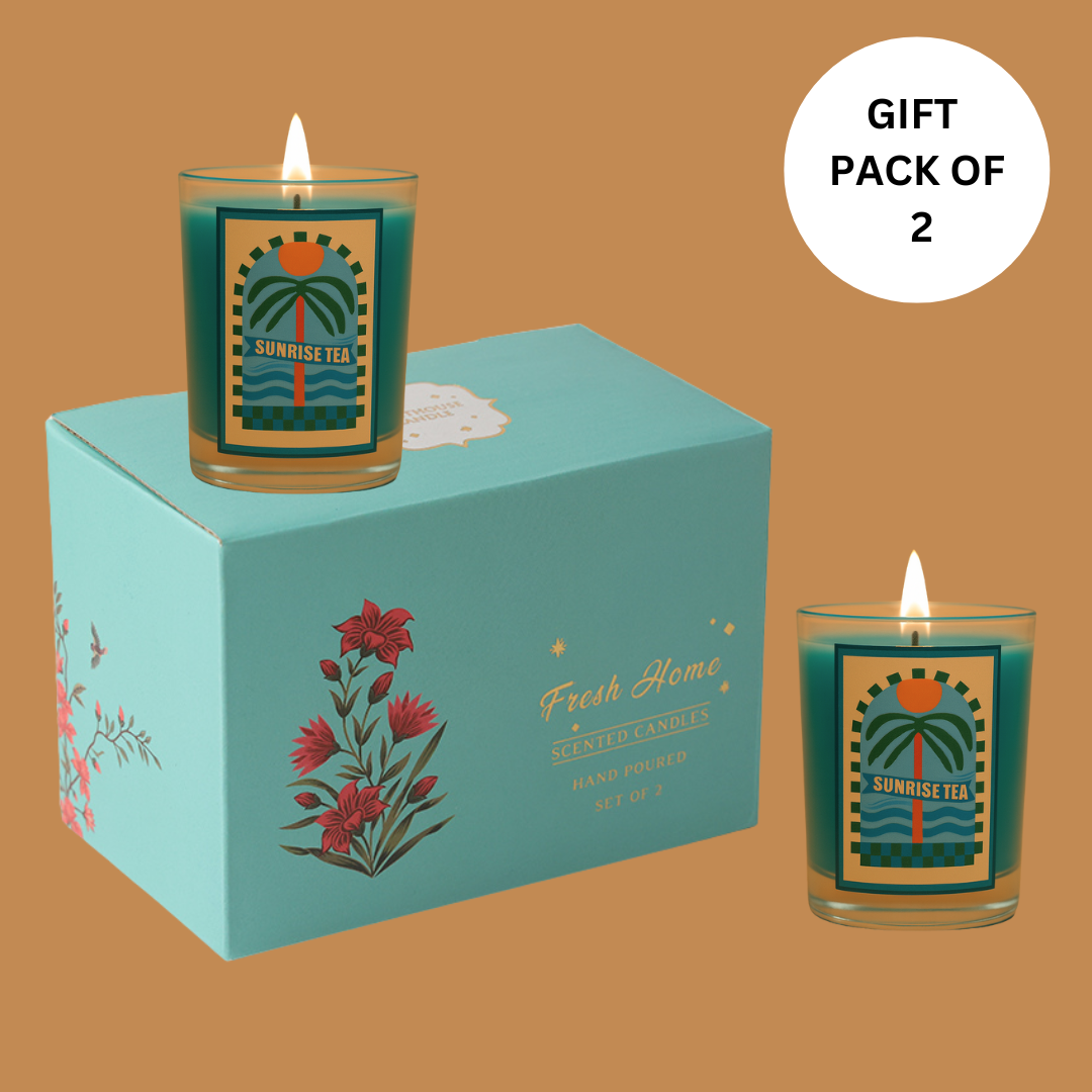Pack of 2 Festive Glass Candles - Sunrise Tea