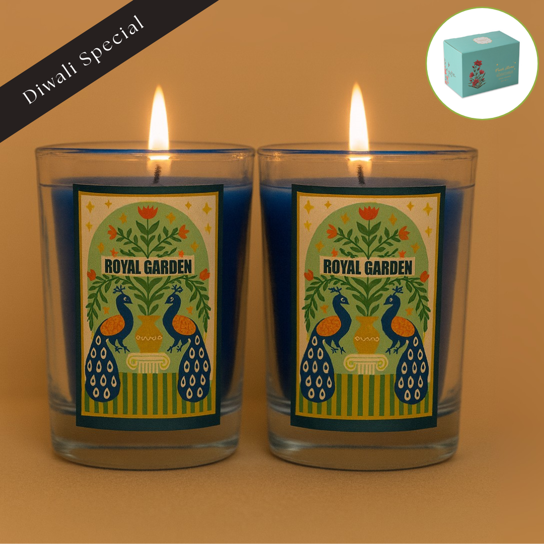 Pack of 2 Festive Glass Candles - Royal Garden