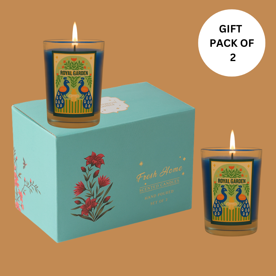 Pack of 2 Festive Glass Candles - Royal Garden