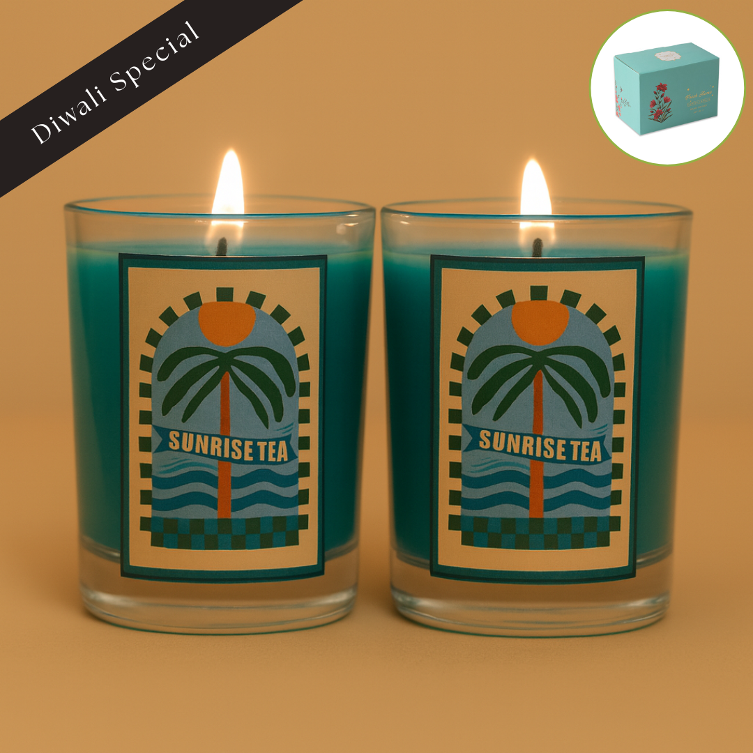 Pack of 2 Festive Glass Candles - Sunrise Tea