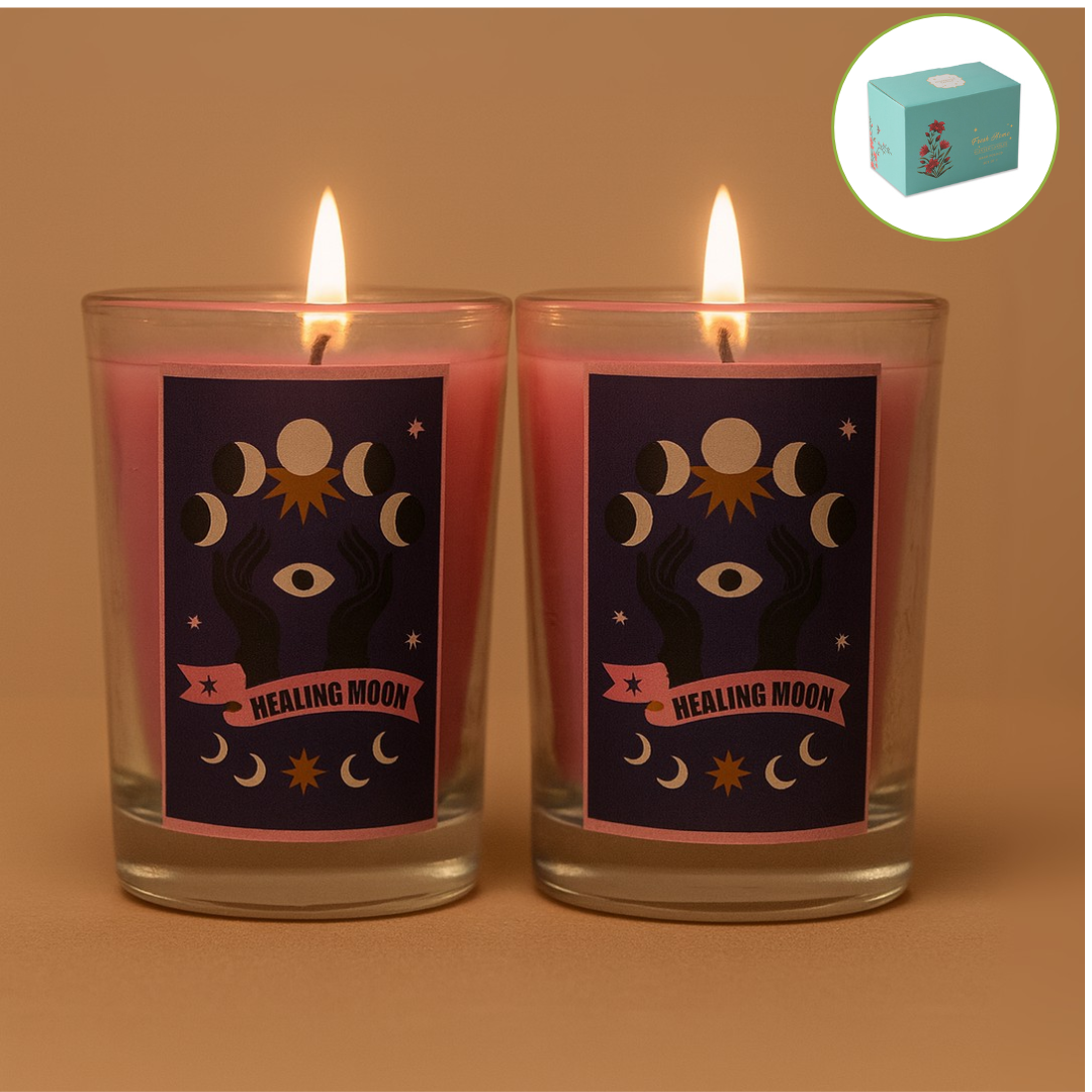 Pack of 2 Festive Glass Candles - Healing Moon