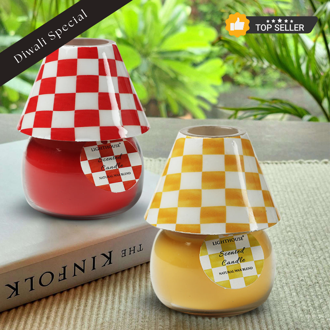 Combo Pack of 2 Lamp Candles - Checkered Red & Yellow