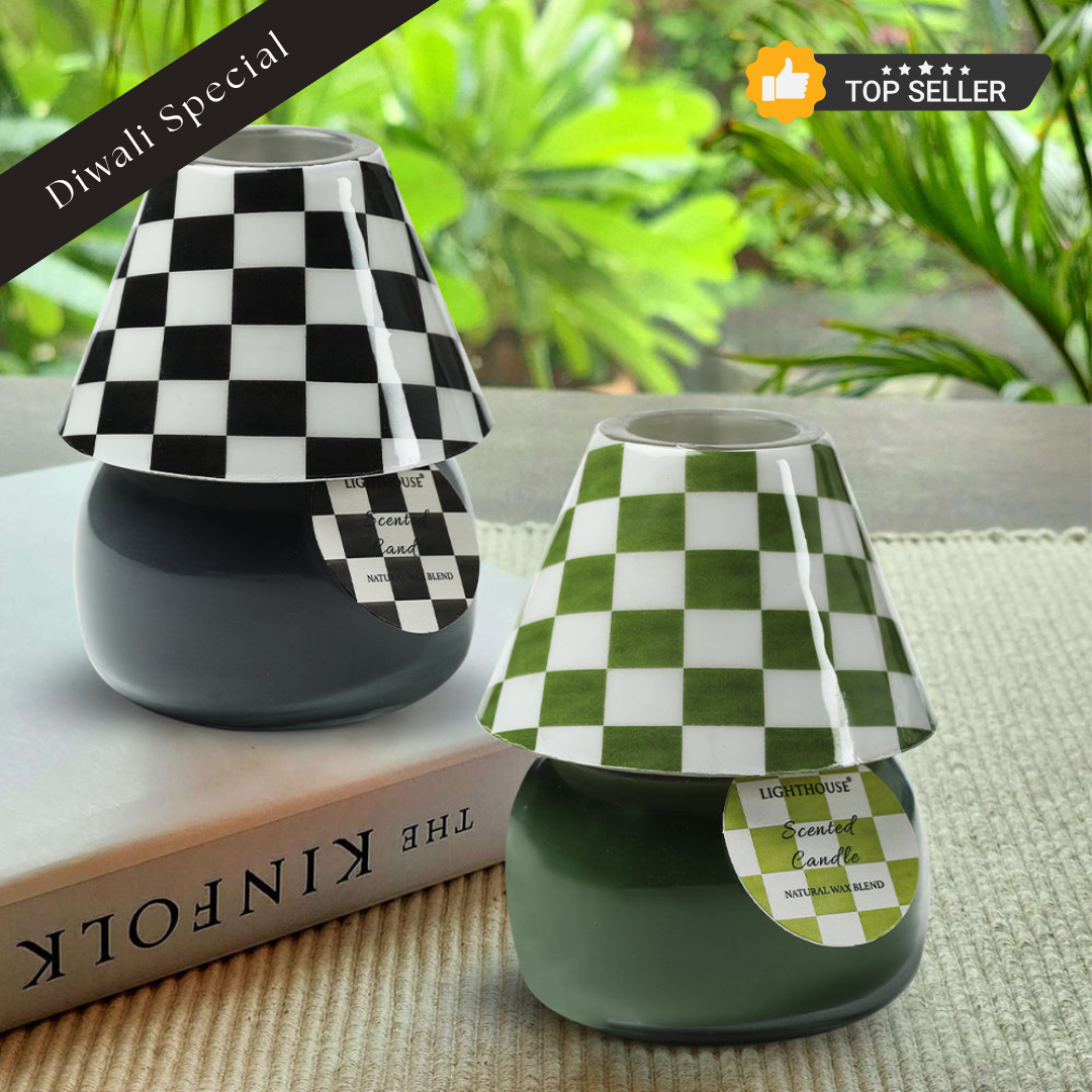 Combo Pack of 2 Lamp Candles - Checkered Black & Green