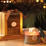 Scented Candle Online India All orders dispatch within 48 hours. 15-Days Easy Returns. Happiness Guaranteed. 3 - Wick Soy Wax Jar Candle with Festive Gift Box - Royal Oudh Aroma Candle for Decoration