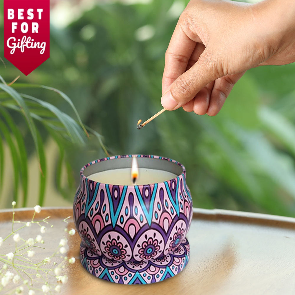 Scented Candle Online India All orders dispatch within 48 hours. 15-Days Easy Returns. Happiness Guaranteed. Festive Tin Scented Candle - Purple Candle for Decoration