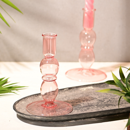 Scented Candle Online India Lighthouse Candle Candle Holders Blume Glass Taper Candle Holder - Pink Candle for Decoration