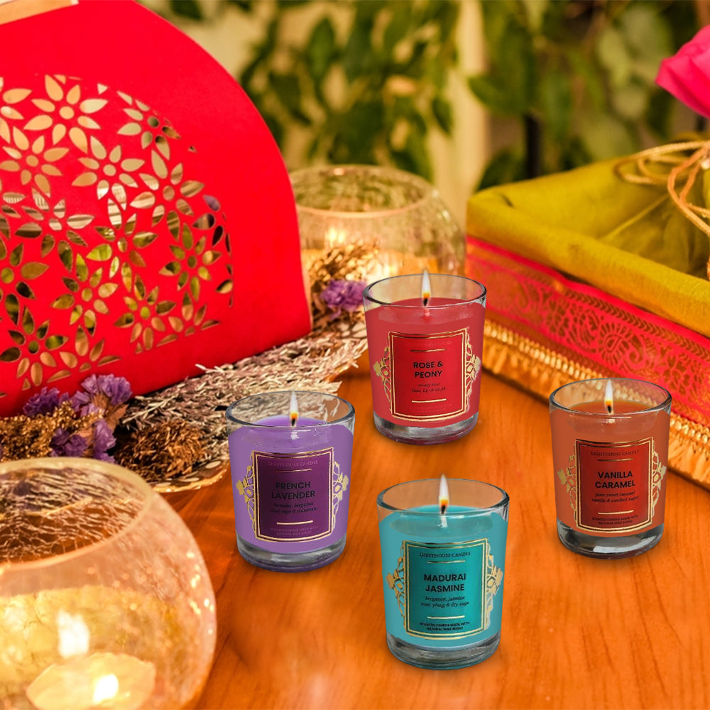 Scented Candle Online India Lighthouse Candle Festive Scented Glass Candles - Pack of 12 Candle for Decoration