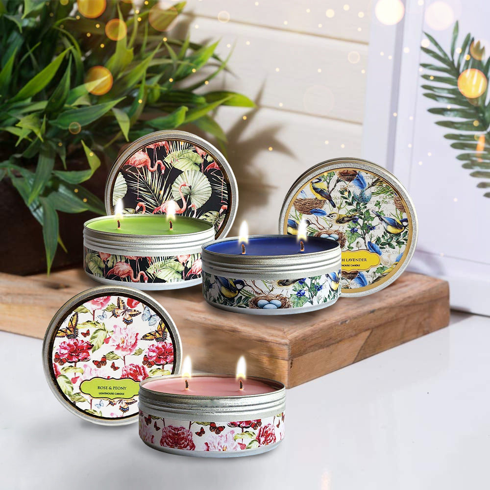 Scented Candle Online India Lighthouse Candle Scented Candle Tins Pack of 3 Rose, Lavender and Vanilla - Festive Gift Box Candle for Decoration