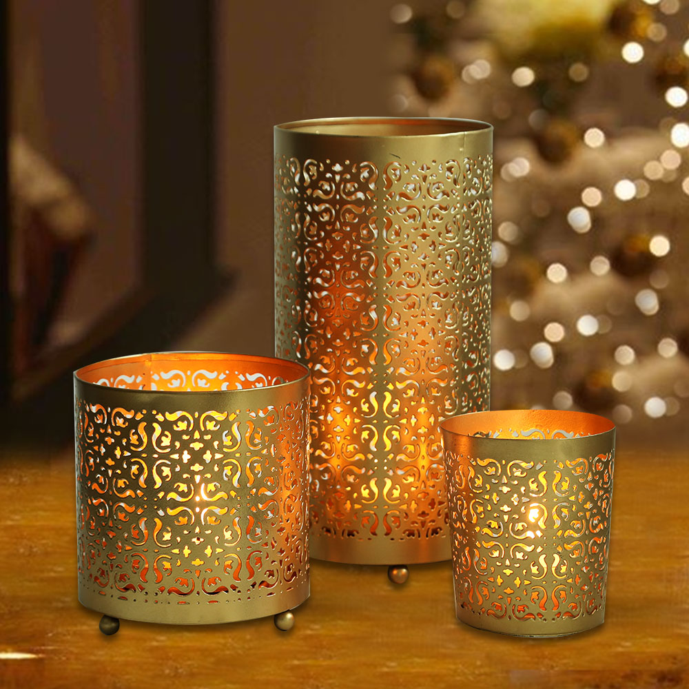Scented Candle Online India All orders dispatch within 48 hours. 100% Free Returns. Happiness Guaranteed. Candle Holders Gold Metallic Candle Holders - Pack of 3 with Free Scented Tealight Candles Included Candle for Decoration
