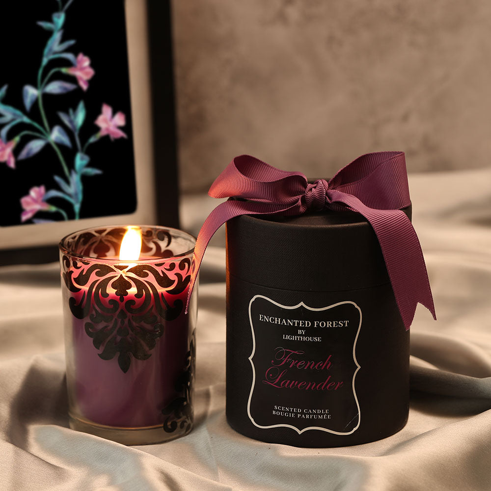 Scented Candle Online India All orders dispatch within 48 hours. 100% Free Returns. Happiness Guaranteed. Candles Luxury Jar Scented Candle - French Lavender Aroma Candle for Decoration