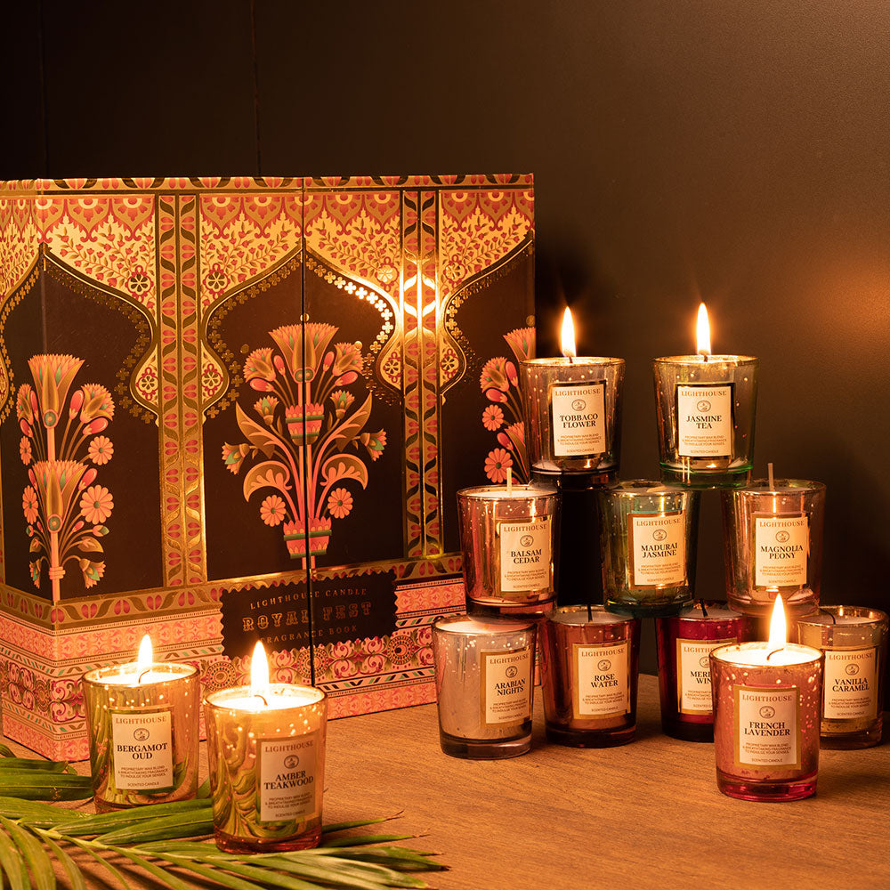 Diwali Candle Gift Set 12 Luxury Scented Glass Candles