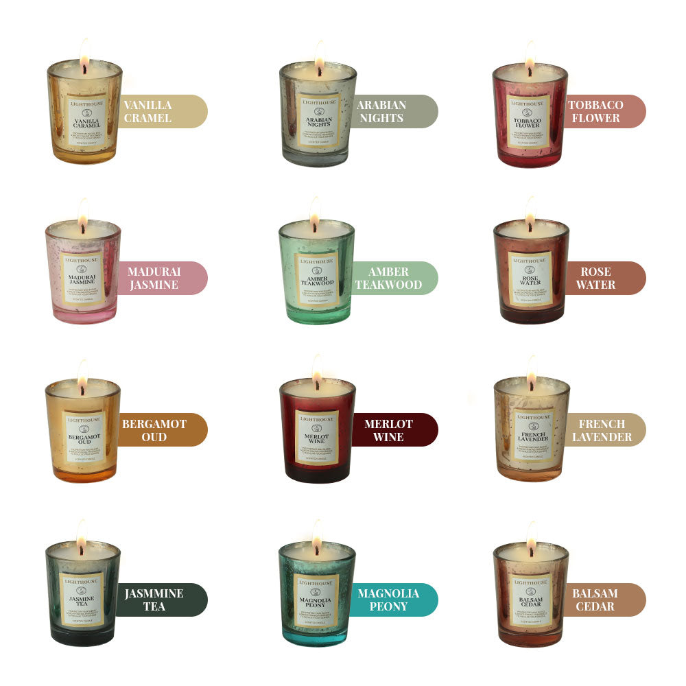 Scented Candle Online India All orders dispatch within 48 hours. 100% Free Returns. Happiness Guaranteed. Candles Royal Fest Fragrance Gift Box - 12 Luxury Scented Glass Candles Candle for Decoration