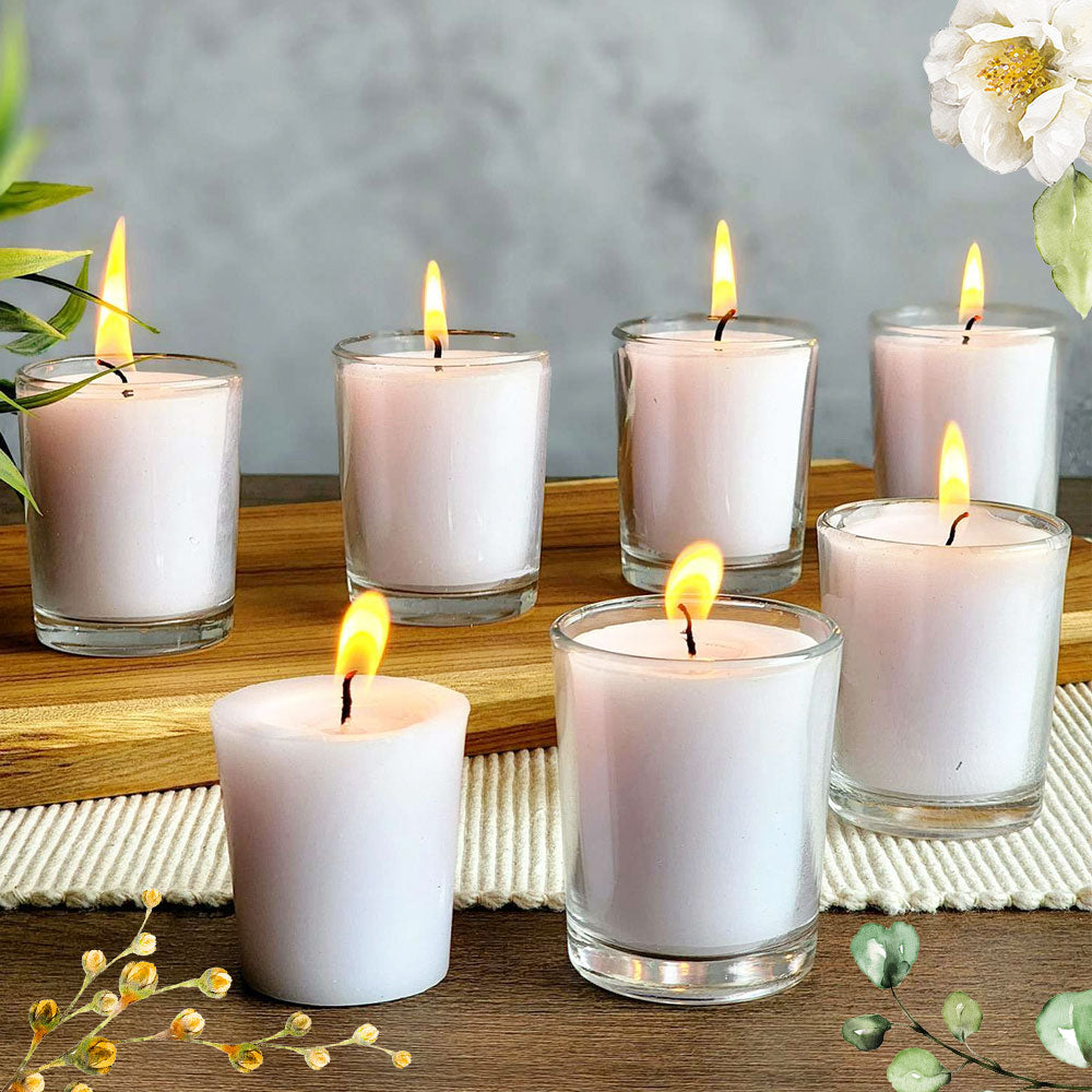 Scented Candle Online India All orders dispatch within 48 hours. 100% Free Returns. Happiness Guaranteed. Candles White Glass Votive Candles For Decoration - Pack of 12 Candle for Decoration