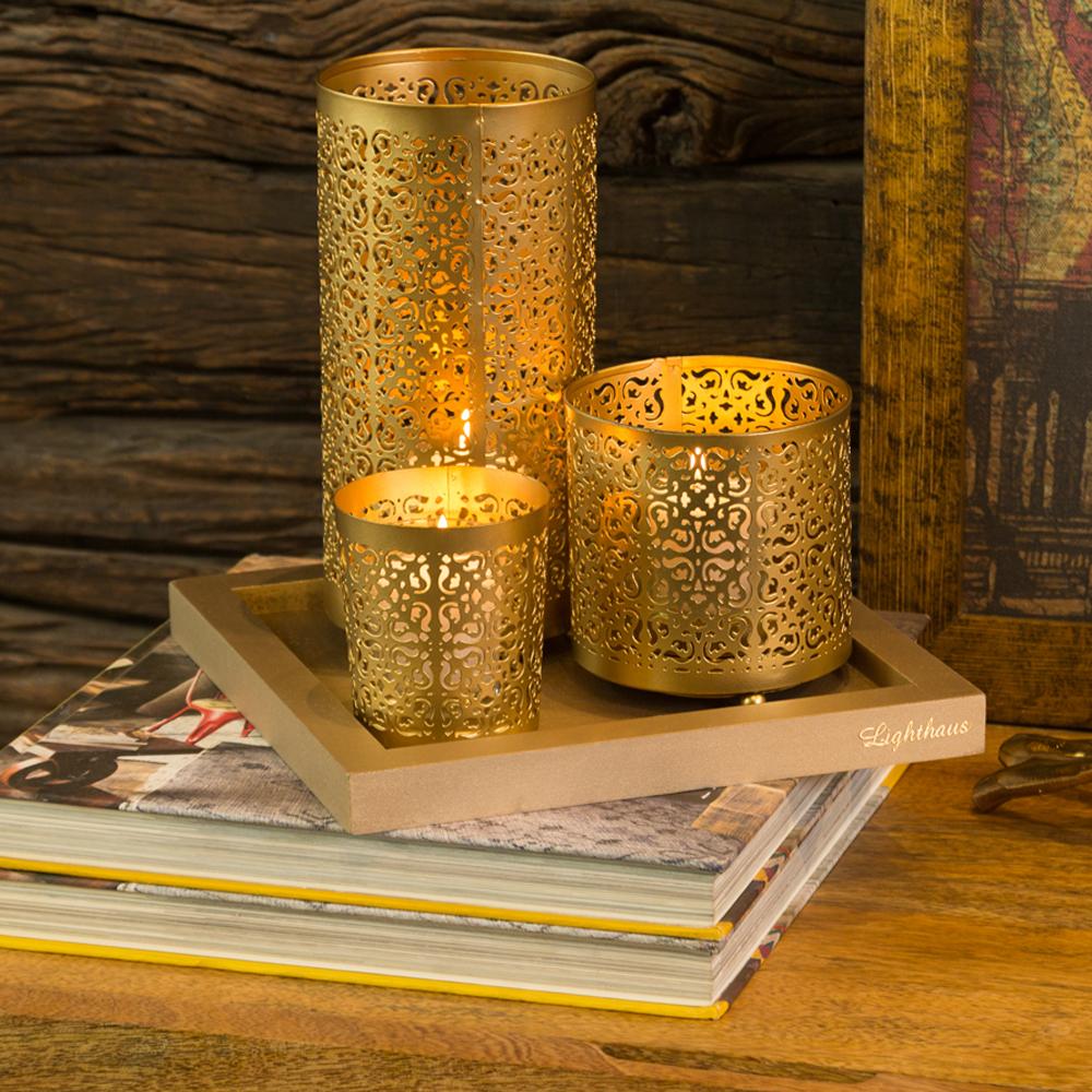 Scented Candle Online India Lighthouse Candle Candle Holders Etched Metallic Candle Holders - Pack of 3 (With Scented Candle Tealights Included) Candle for Decoration