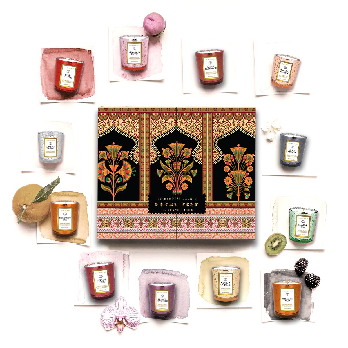 Scented Candle Online India Lighthouse Candle Royal Fest Fragrance Book - 12 Luxury Scented Glass Candles Candle for Decoration