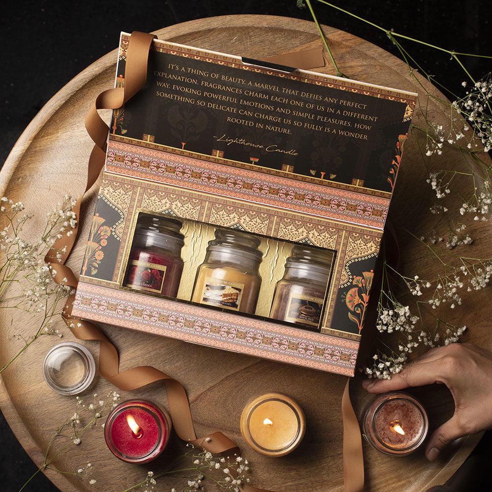 Scented Candle Online India Lighthouse Candle Royal Fest Scented Jar Candles Gift Box - Pack of 3 Candle for Decoration